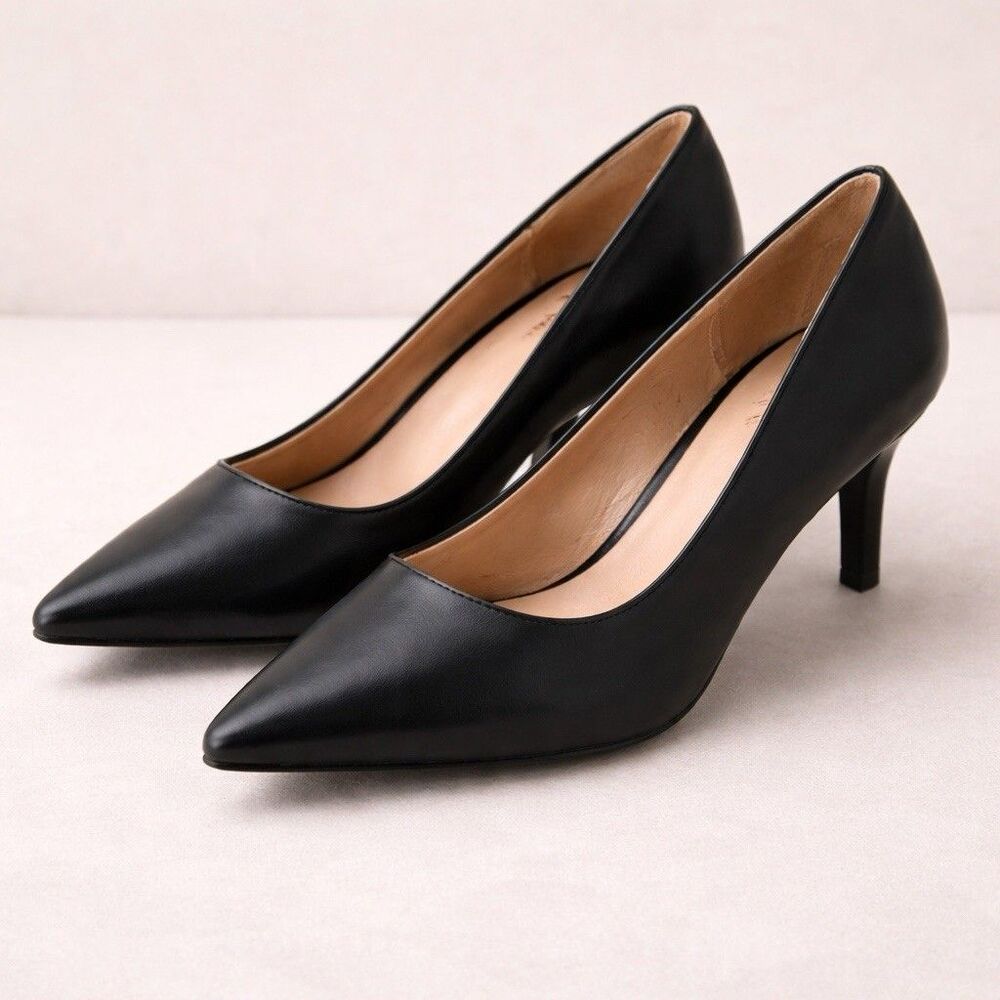 Women’s Black Pointed Toe Pumps Size 10 Mid Heel Classic Dress Shoes